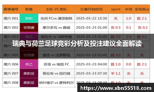 瑞典与荷兰足球竞彩分析及投注建议全面解读